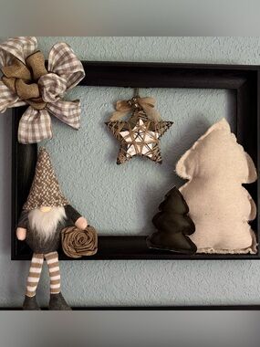 NEW Farmhouse Black Oak Frame with Star Gnome and Stuffed Trees